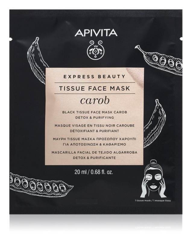 Apivita Express Beauty Tissue Face Mask με Χαρούπι για Αποτοξίνωση & Καθαρισμό 20ml