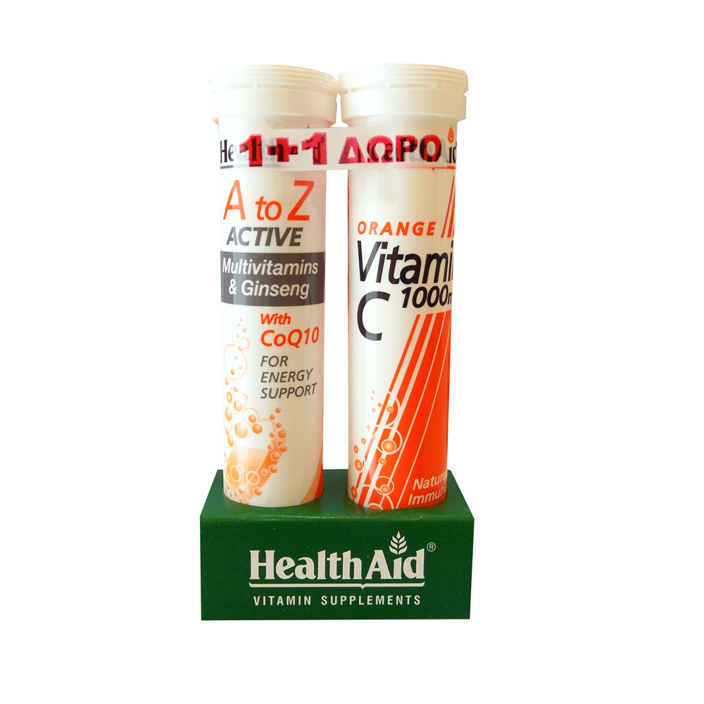 Health Aid Vitamin C 1000mg με Γεύση Πορτοκάλι 20tabs +20tabs ΔΩΡΟ A toZ Active Multivitamins & Ginseng+CoQ10