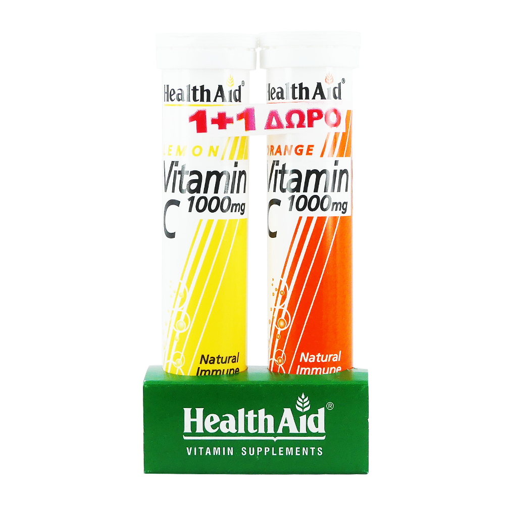 Health Aid Vitamin C 1000mg με Γεύση Πορτοκάλι 20tabs +20tabs ΔΩΡΟ με γεύση Λεμόνι