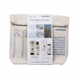 Korres The Agean Escape Travel Essentials Olive Blossom Body Cream 40ml, Olive Blossom Showergel 40ml, Aloe Dittany Shampoo 40ml & Αλόη & Aloe Dittany Conditioner  40ml