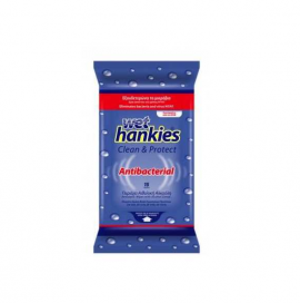 Wet Hankies Antibacterial Μαντηλάκια αντιβακτηριδιακά με αιθυλική αλκοόλη 15τμχ