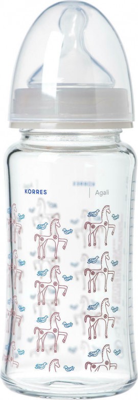 Korres Glass Feeding Bottle with Slow Flow Silicone Teat 0m+ 230ml