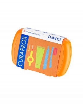 Curaprox Travel Set με Οδοντόκρεμα 10ml, Οδοντόβουρτσα Πτυσσόμενη, Μεσοδόντιο Βουρτσάκι Καθαρισμού & Κουτί Μεταφοράς 1τεμ. Πορτοκαλί