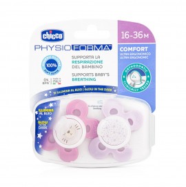 Chicco Physio Comfort Night 2 Silicone Soothers 16-36 Months Pink-Purple