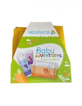 Helenvita Baby Adventures Kit with All Over Cleanser Baby for Body & Hair 100ml, Baby Nappy Rash Cream 20ml & Baby Wipes with Chamomile Extract 20pcs Yellow