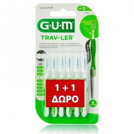 Gum Promo 1+1 Trav-ler Interdental Brush (1414) Μεσοδόντιο Βουρτσάκι 1.1mm Πράσινο, 6pcs + 6pcs