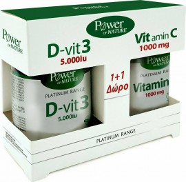 Power of Nature Promo Platinum Vitamin Vit D-3 5000iu 60tabs & Vitamin C 1000mg 20caps