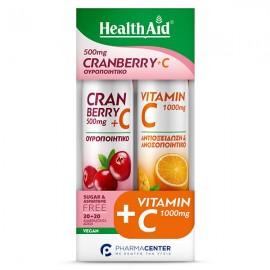 Health Aid Promo Pack Cranberry 500mg 20tabs & Vitamin C 1000mg 20tabs