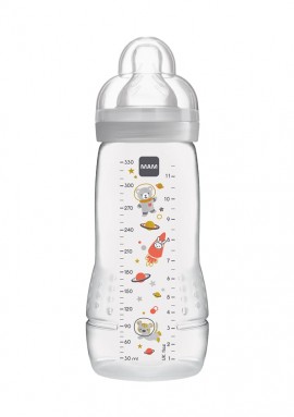 Mam Easy Active Baby Bottle Pastic, Silicone Teat 4m+ Grey 330ml