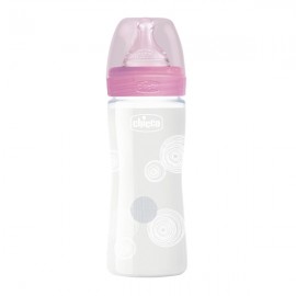 Chicco Well Being Γυάλινο Μπιμπερό Ροζ 240ml ΘΣ Αργή Ροή 0m+ 240ml