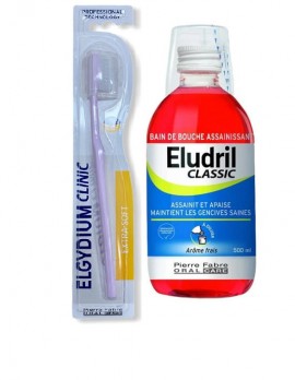 Elgydium Eludril Classic Promo Pack Στοματικό Διάλυμα κατά της Πλάκας 500ml & Clinic Οδοντόβουρτσα 15/100 Ροζ 1τμχ