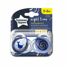 Tommee Tippee Night Time Πιπίλα Σιλικόνης Νύχτας 0-6 Μηνών Μπλέ 2τεμ.Prod.Ref.43336102