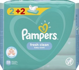 Pampers Fresh Clean (2+2 ΔΩΡΟ) Μωρομάντηλα με υπέροχο άρωμα φρεσκάδας, 4 x 52 τεμάχια