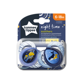 Tommee Tippee Night Time Πιπίλα Σιλικόνης Νύχτας 6-18 Μηνών Μπλέ 2τεμ. Prod.Ref.43336202