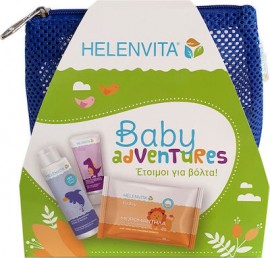 Helenvita Baby Adventures Kit με Baby All Over Cleanser 100ml & Baby Nappy Rash Cream 20ml & Baby Wipes 20τεμ Μπλέ