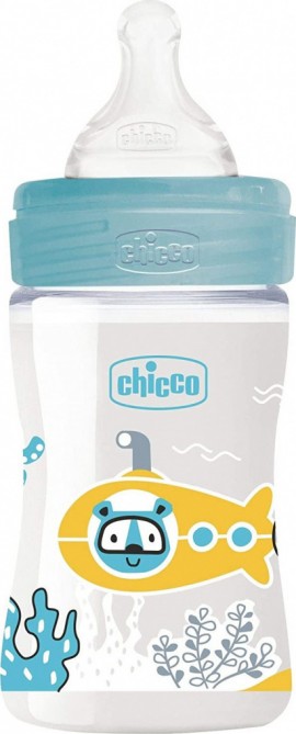 Chicco Well Being Plastic feeding bottle Silicone teat 0m+ Blue 150ml 28611-20