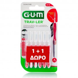 Gum Promo 1+1 Trav-ler Interdental Brush (1314) Μεσοδόντιο Βουρτσάκι 0.8mm Κόκκινο, 6pcs + 6pcs