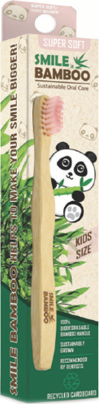 Smile Bamboo Toothbrush for Kids Super Soft Pink