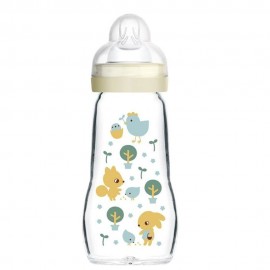 Mam  Feel Good Glass Baby Bottle, Silicone Teat 2m+ 260ml Unisex Beige