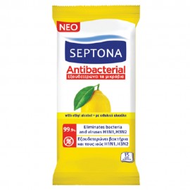 Septona Antibacterial Αντιβακτηριδιακά Μαντηλάκια Lemon 15τμχ