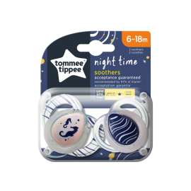 Tommee Tippee Night Time Πιπίλα Σιλικόνης Νύχτας 6-18 Μηνών Διάφανο-Ροζ 2τεμ. Prod.Ref.43336202