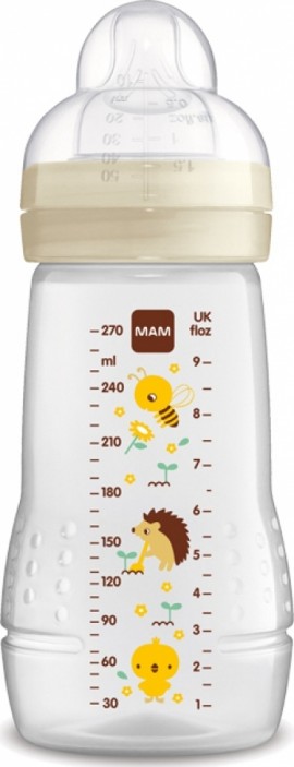 Mam Easy Active Baby Bottle Pastic, Silicone Teat 2m+ White 270ml