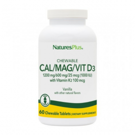 NaturesPlus Cal/Mag/Vit D3 With Vitamin K2 60 μασώμενες ταμπλέτες Βανίλια