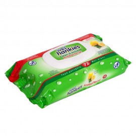 Wet Hankies Antibacterial Μαντηλάκια αντιβακτηριδιακά με αιθυλική αλκοόλη και άρωμα λεμόνι  72τμχ με καπάκι