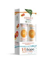 Power of Nature Vitamin Ester-C 1000mg με Στέβια 24 eff tabs & Δώρο Vitamin C 500mg Πορτοκάλι 20eff tabs