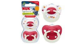 Nuk Signature Night Πιπίλα Σιλικόνης Νυκτός που Λάμπει στο Σκοτάδι 0-6m Λευκό-Κόκκινο 2 τεμάχια