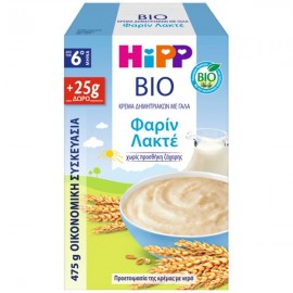 Hipp Bio Promo Κρέμα Δημητριακών με Γάλα & Σιμιγδάλι Φαρίν Λακτέ για 6m+ (450g + 25g) 475g
