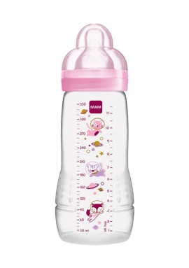 Mam Easy Active Baby Bottle Pastic, Silicone Teat 4m+ Pink 330ml