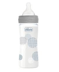 Chicco Well Being Γυάλινο Μπιμπερό Γκρι 240ml ΘΣ Αργή Ροή 0m+ 240ml