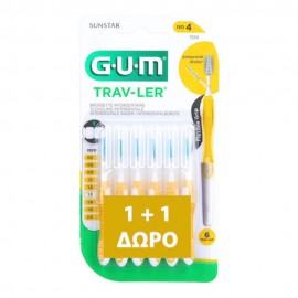 Gum Promo 1+1 Trav-ler Interdental Brush (1514) Μεσοδόντιο Βουρτσάκι 1.3mm Κίτρινο, 6pcs + 6pcs