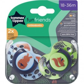 Tommee Tippee Fun Friends Πιπίλα Σιλικόνης 18-36 Μηνών Γαλάζιο-Πράσινο 2τεμ. Prod.Ref.43340394