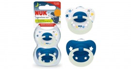 Nuk Signature Night Πιπίλα Σιλικόνης Νυκτός που Λάμπει στο Σκοτάδι 0-6m Λευκό-Μπλε 2 τεμάχια