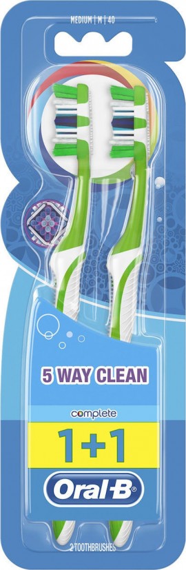 Oral-B Complete Clean 5 Way 1+1 40 Medium Οδοντόβουρτσα, 2 τεμάχια Πράσινο