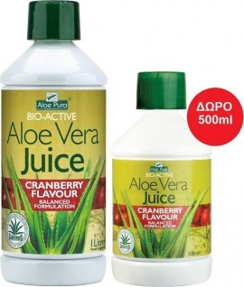 Optima Promo Aloe Vera Juice Maximum Strength with Cranberry 1000 ml + 500ml ΔΩΡΟ