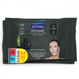 Septona Promo (1+1 Δώρο) Dermasoft Active Charcoal Wipes 2x20τεμ