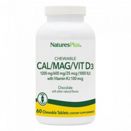 NaturesPlus Cal/Mag/Vit D3 With Vitamin K2 60 μασώμενες ταμπλέτες Σοκολάτα
