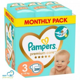 Pampers Premium Care Monthly Pack Πάνες No.3 για 6-10kg, 200τεμ