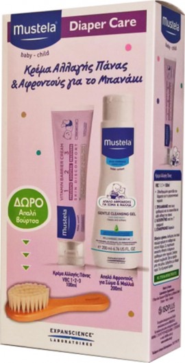 Mustela Set Κρέμα Αλλαγής Πάνας 100ml & Gentle Cleansing Gel 200ml & Δώρο Απαλή Βούρτσα
