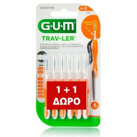 Gum Promo 1+1 Trav-ler Interdental Brush (1412) Μεσοδόντιο Βουρτσάκι 0.9mm Πορτοκαλί, 6pcs + 6pcs