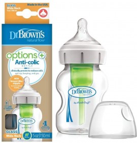 Dr. Browns Options + Anti-colic WB 51700 Γυάλινο Μπιμπερό με Φαρδύ Λαιμό με Θηλή Σιλικόνης 150ml