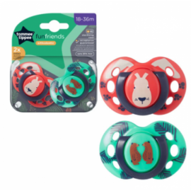 Tommee Tippee Fun Friends Πιπίλα Σιλικόνης 18-36 Μηνών Κόκκινο-Πράσινο 2τεμ. Prod.Ref.43340394