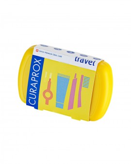 Curaprox Travel Set με Οδοντόκρεμα 10ml, Οδοντόβουρτσα Πτυσσόμενη, Μεσοδόντιο Βουρτσάκι Καθαρισμού & Κουτί Μεταφοράς 1τεμ. Κίτρινο
