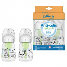 Dr. Browns Natural Flow Options+ Anti-Colic Pack Μπιμπερό Πλαστικό με Φαρδύ Λαιμό Ζούγκλα 2x150ml