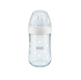 Nuk Nature Sense Glass Botthle Silicone Teat Medium 0-6m White 240ml