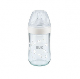 Nuk Nature Sense Γυάλινο Μπιμπερό Θηλή Σιλικόνης Medium 0-6m Λευκό 240ml