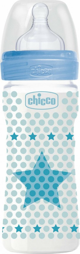 Chicco Well Being Πλαστικό Μπιμπερό Μπλε ΘΣ Κανονική Ροή 2m+ 250ml 20323-200